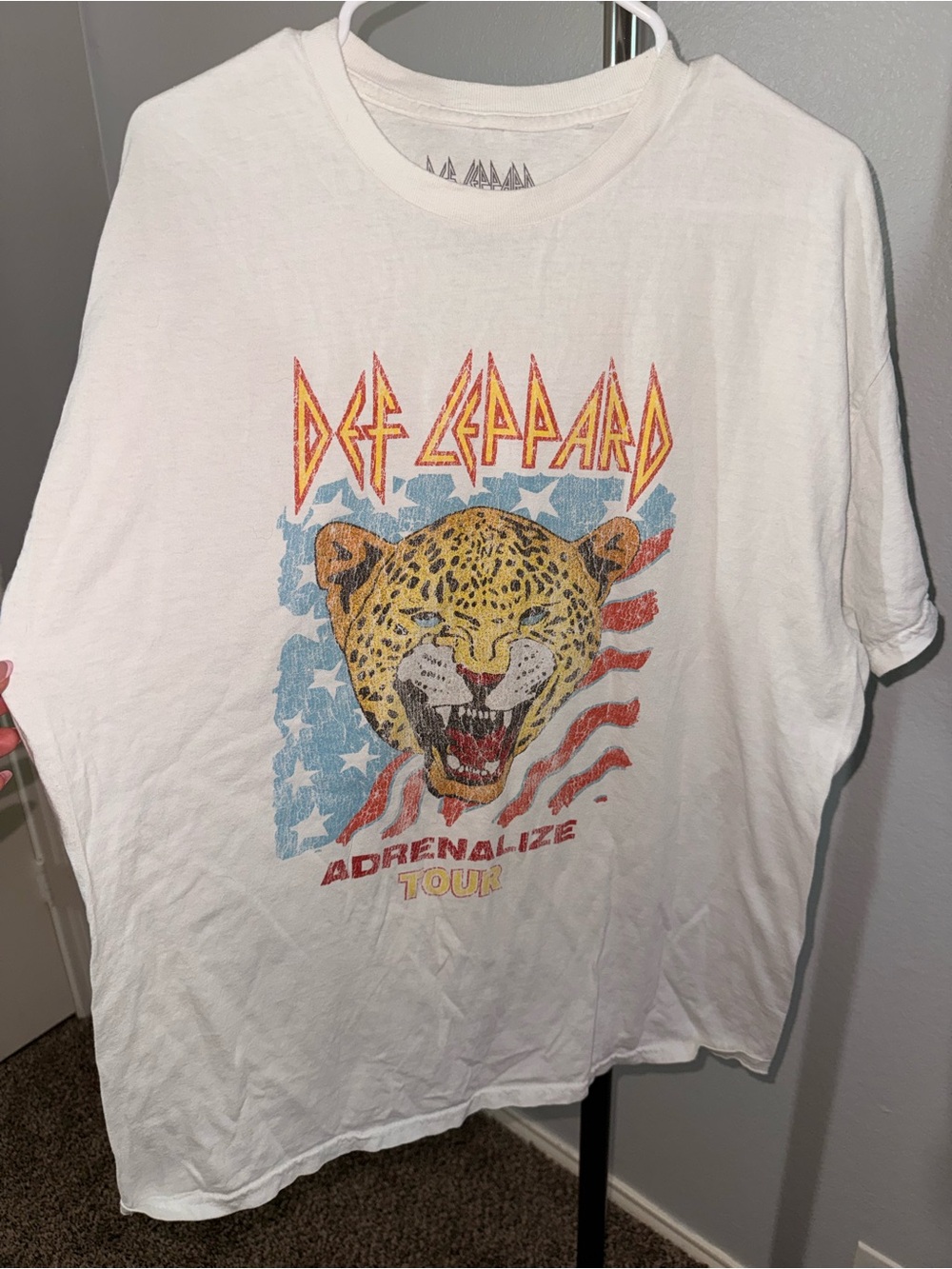 Def Leppard Adrenalize Tour Graphic Tee - White with Red, Blue, Yellow